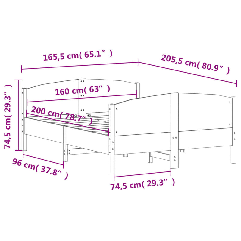 Sengeramme med hodegavl 160x200 cm heltre furu