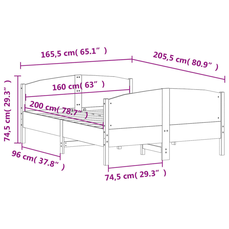 Sengeramme med hodegavl voksbrun 160x200 cm heltre furu