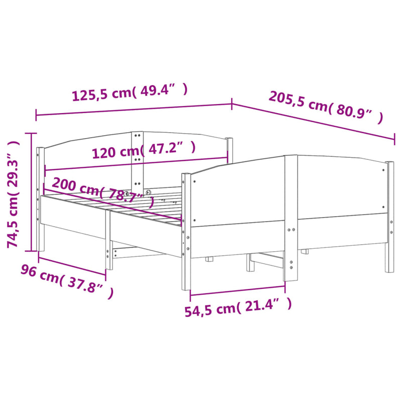 Sengeramme med hodegavl hvit 120x200 cm heltre furu