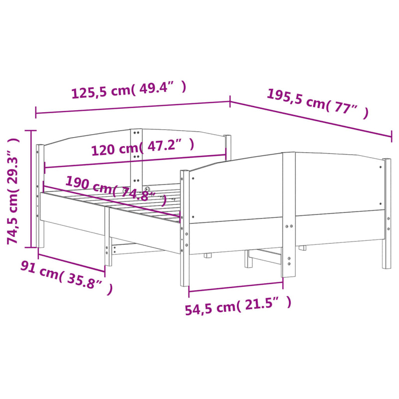 Sengeramme med hodegavl voksbrun 120x190 cm heltre furu