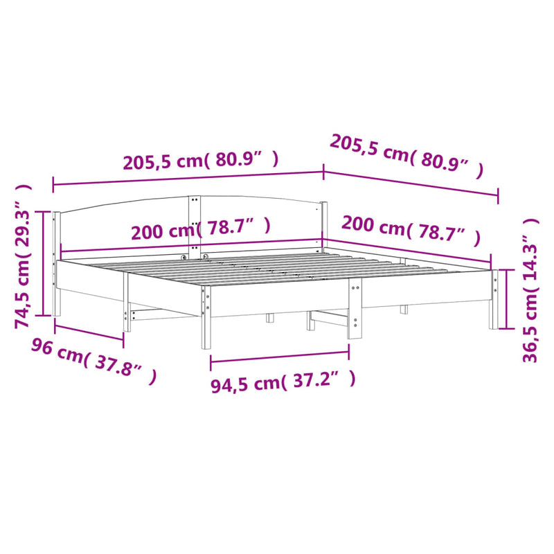 Sengeramme med hodegavl 200x200 cm heltre furu