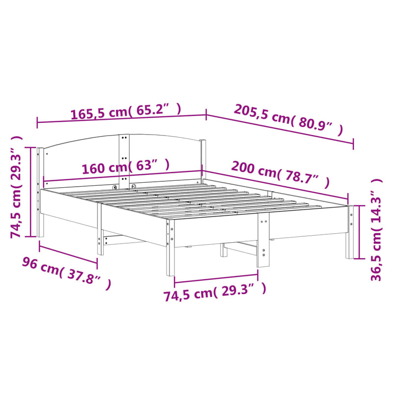 Sengeramme med hodegavl 160x200 cm heltre furu