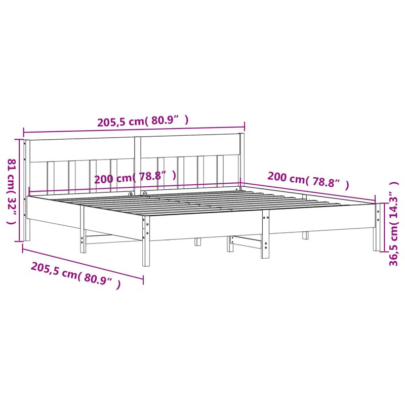 Sengeramme med hodegavl 200x200 cm heltre furu