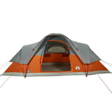 Kuppeltelt for camping 9 personer grå og oransje vanntett