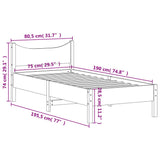 Sengeramme hvit 75x190 cm heltre furu