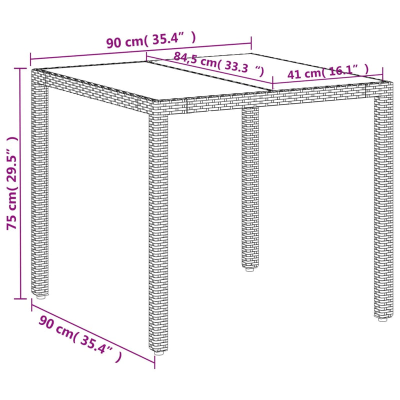 Hagebord med glassplate hvit 90x90x75 cm polyrotting