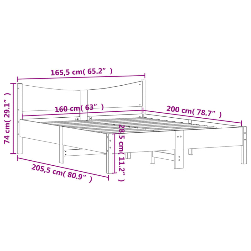 Sengeramme med hodegavl voksbrun 160x200 cm heltre furu