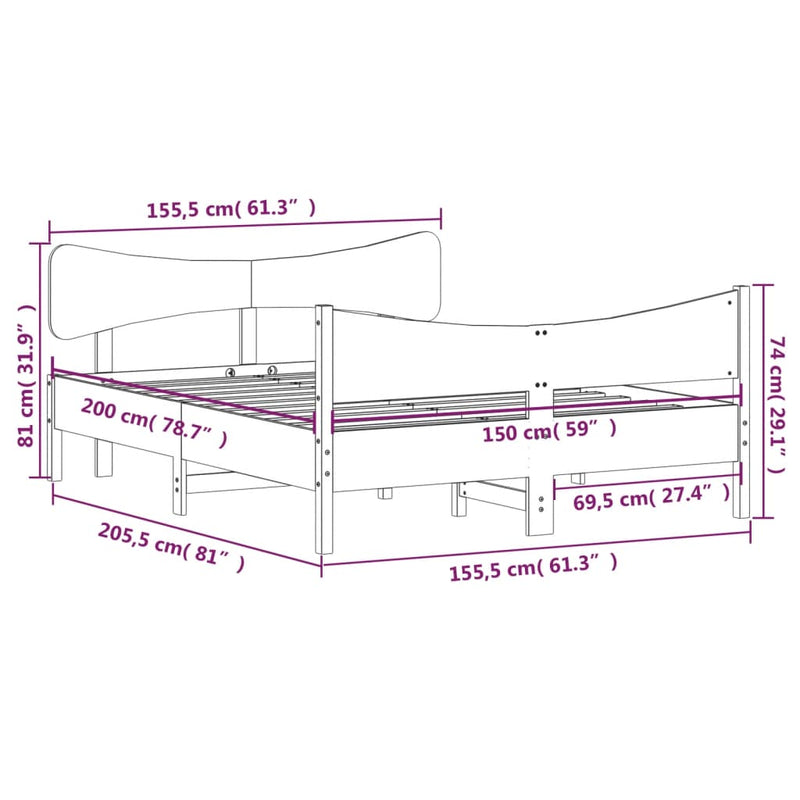 Sengeramme med hodegavl hvit 150x200 cm heltre furu