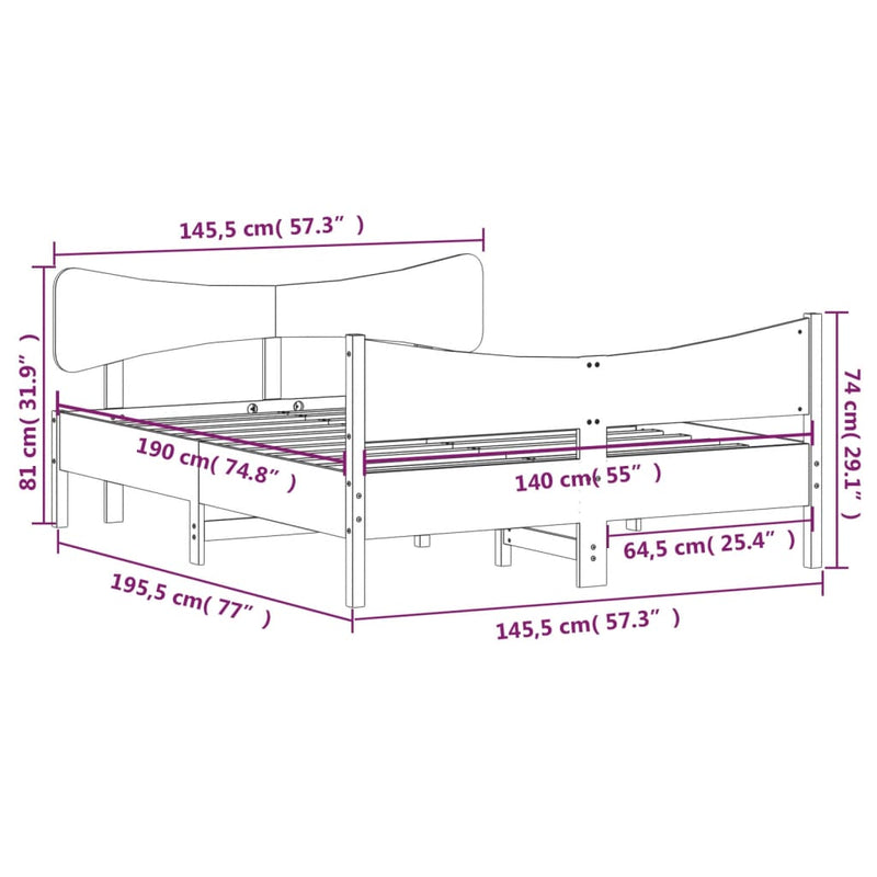 Sengeramme med hodegavl 140x190 cm heltre furu