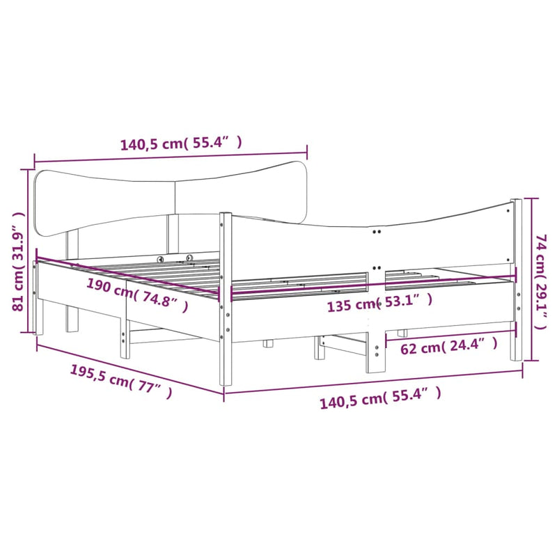 Sengeramme med hodegavl hvit 135x190 cm heltre furu