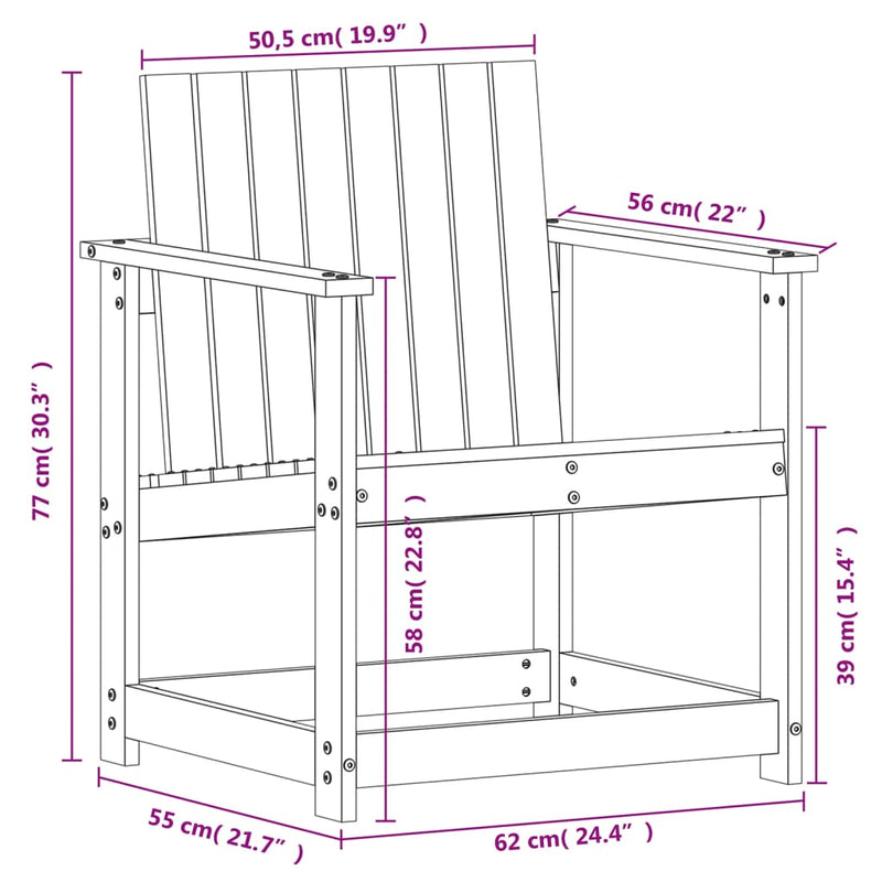 Hagestol 62x56x77 cm impregnert furu