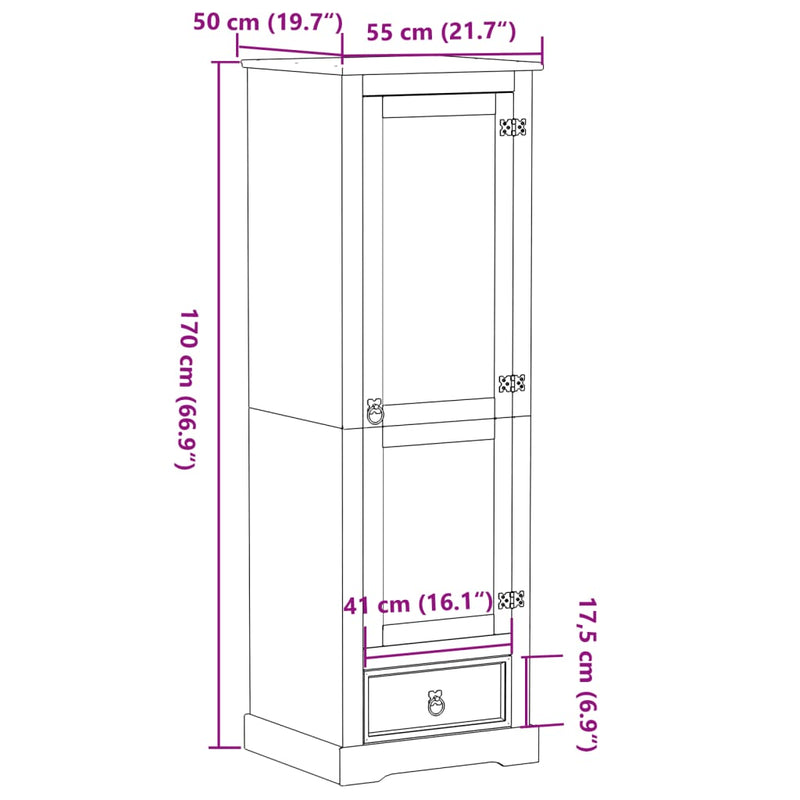 Garderobe Corona 55x52x170 cm heltre furu