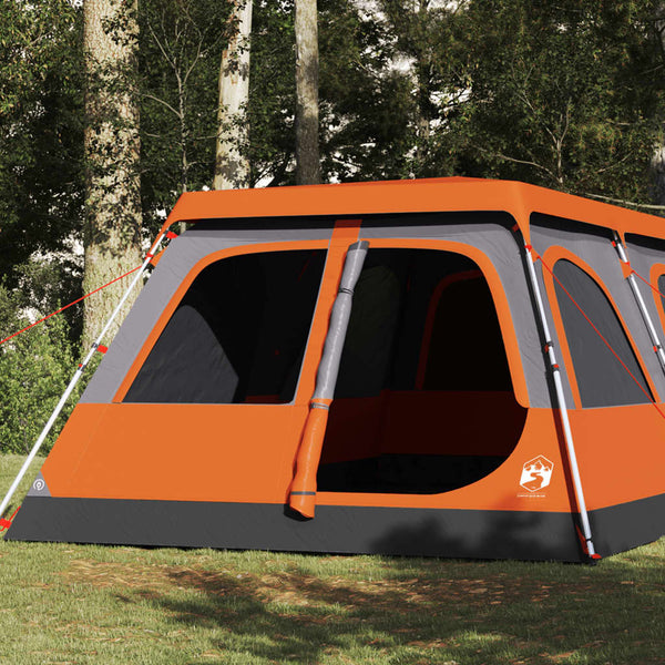 Kuppeltelt for camping 8 personer grå og oransje hurtigutløser