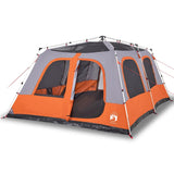 Kuppeltelt for camping 10 personer grå og oransje hurtigutløser