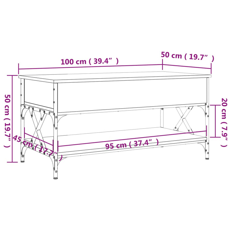 Salongbord svart 100x50x50 cm konstruert tre og metall