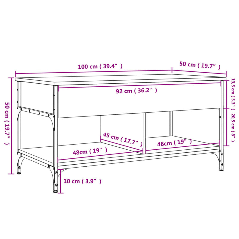 Salongbord svart 100x50x50 cm konstruert tre og metall