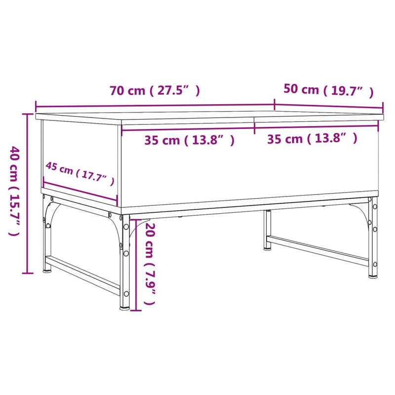 Salongbord sonoma eik 70x50x40 cm konstruert tre og metall