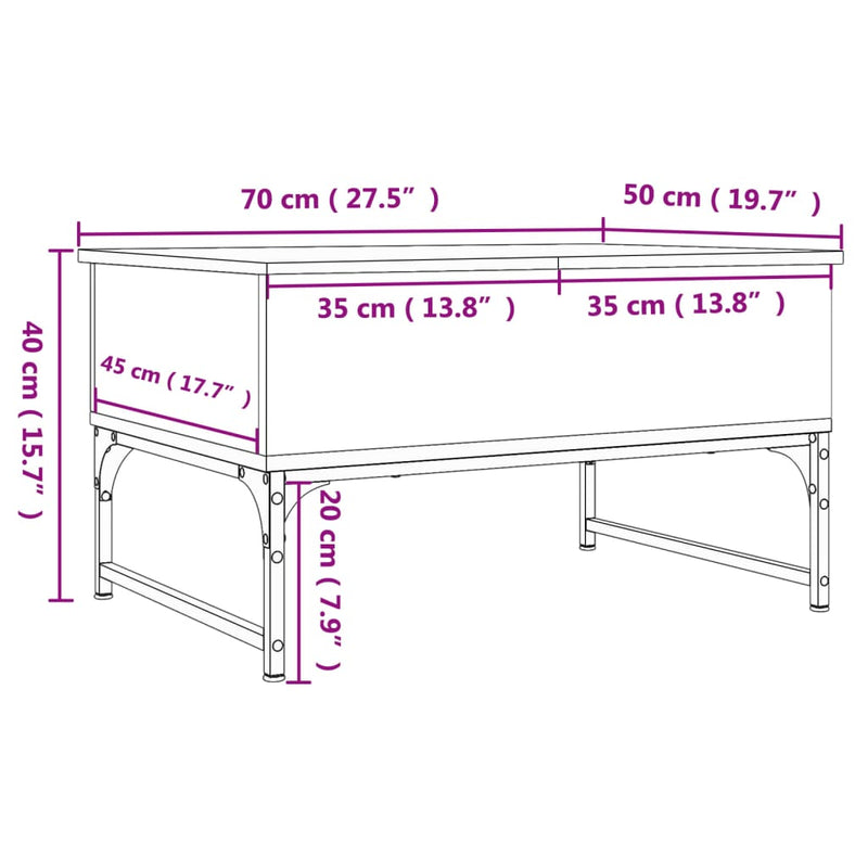 Salongbord grå sonoma 70x50x40 cm konstruert tre og metall