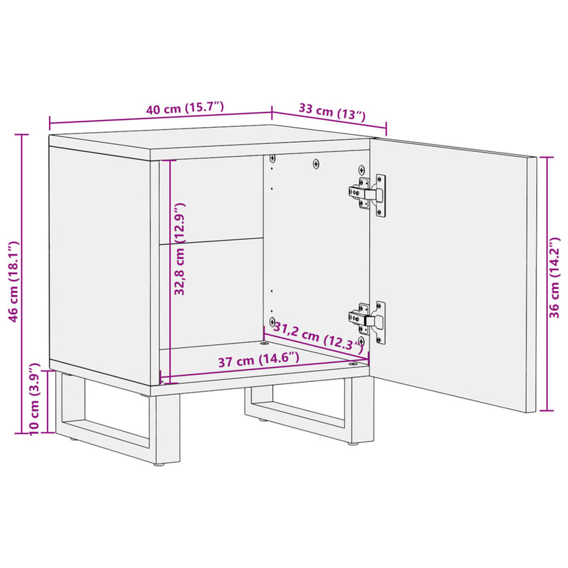 Nattbord 2 stk 40x33x46 cm heltre mango