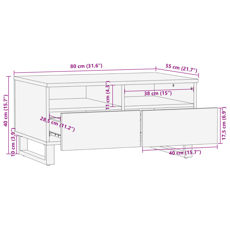 Salongbord 80x55x40 cm grovt heltre mangotre