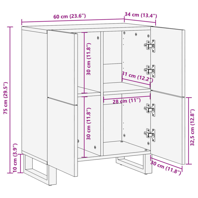 Skjenk brun 60x34x75 cm heltre mango