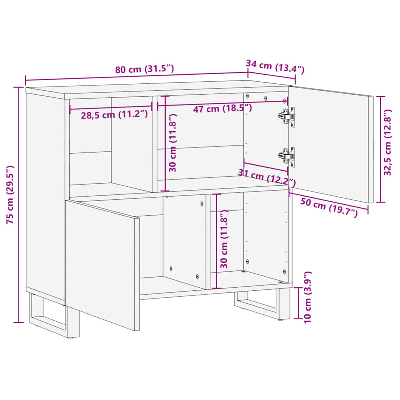 Skjenk 80x34x75 cm heltre akasie