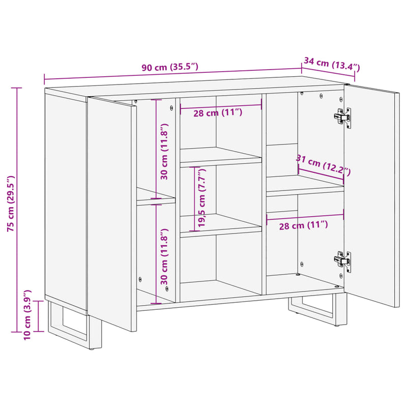 Skjenk 90x34x75 cm grovt heltre mangotre