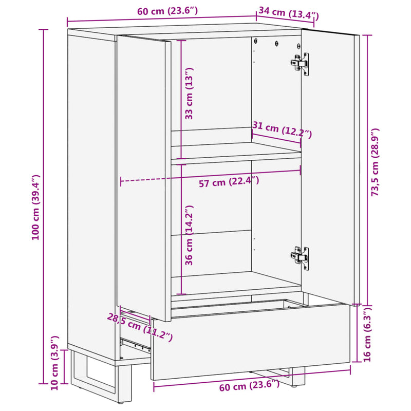 Highboard 60x34x100 cm heltre akasie