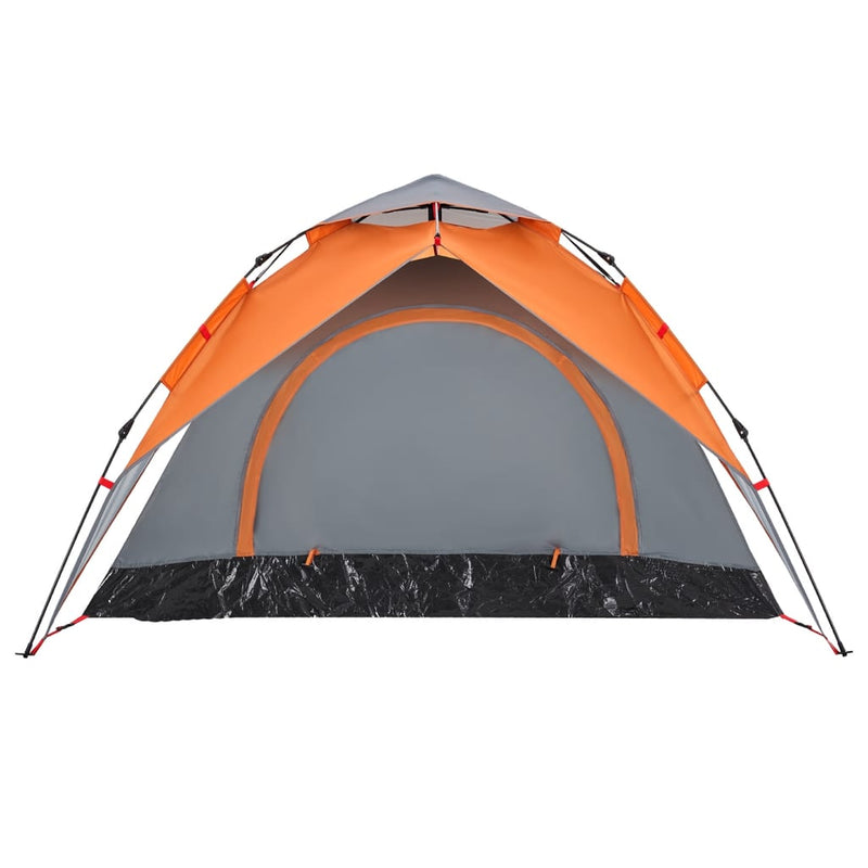 Campingtelt 3 personer grå og oransje hurtigutløser