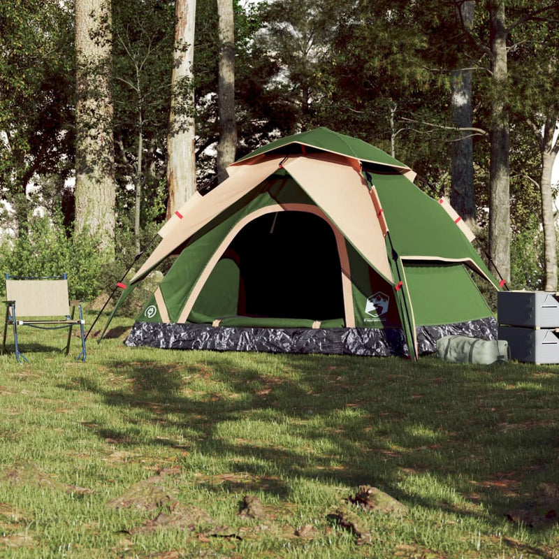 Kuppeltelt for camping 5 personer grønn hurtigutløser