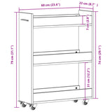 Sidebord med hjul sonoma eik 60x22x79 cm konstruert tre