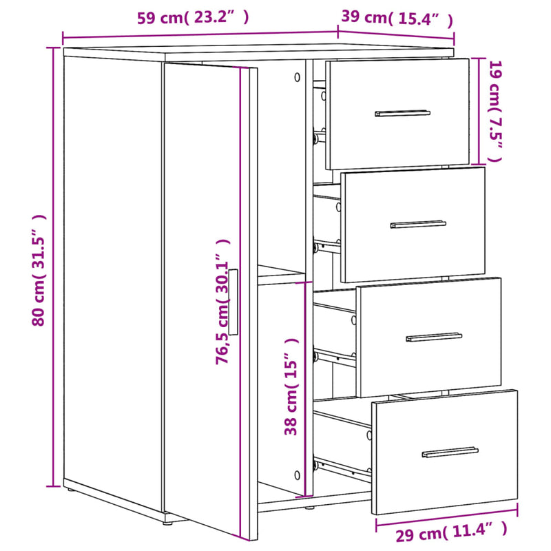 Skjenk hvit 59x39x80 cm konstruert tre