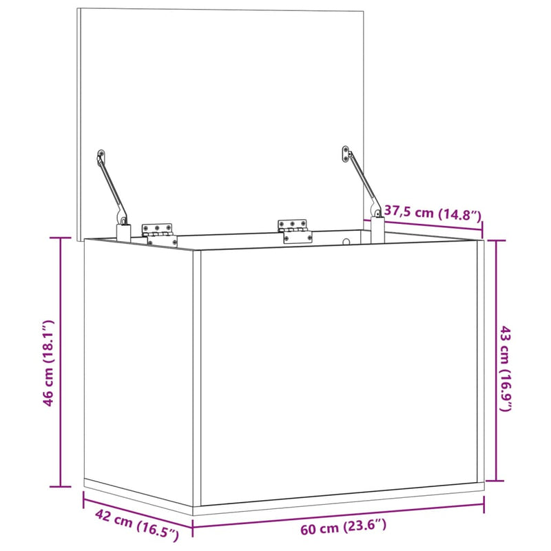 Oppbevaringsboks svart 60x42x46 cm konstruert tre