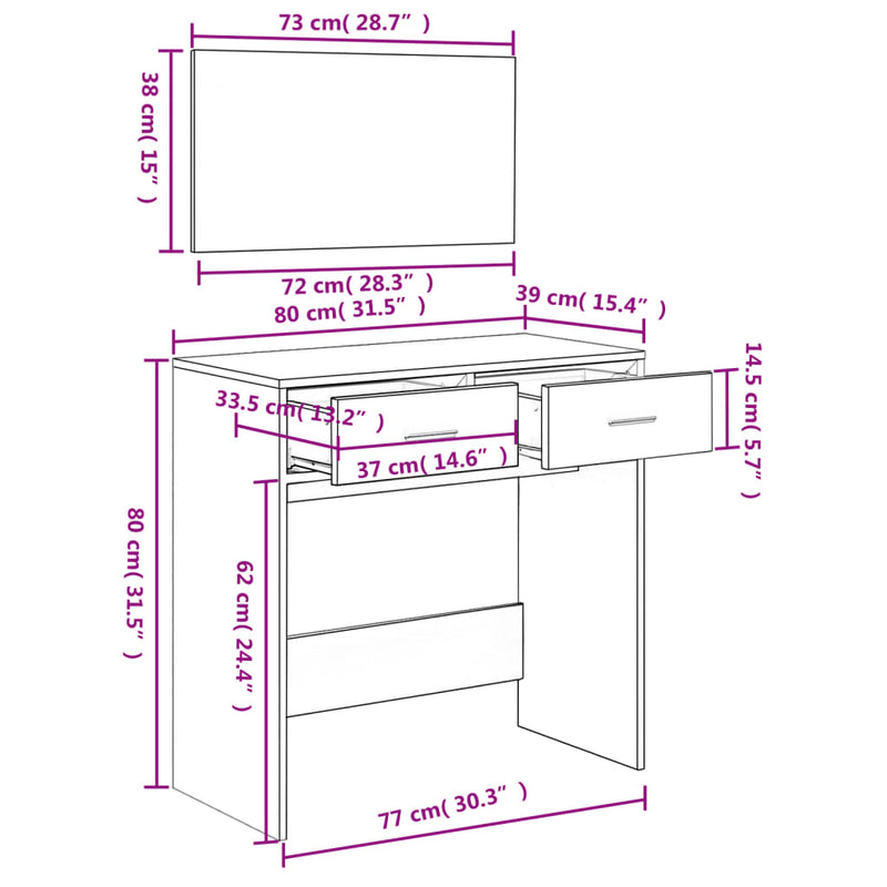 Sminkebord med speil svart 80x39x80 cm