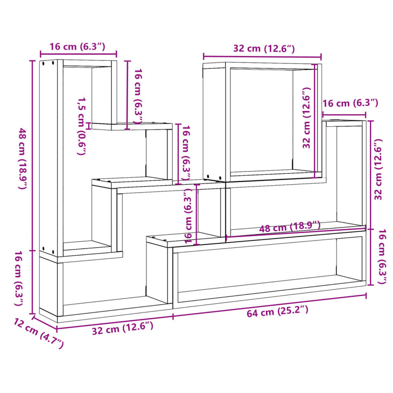 Vegghylle hvit 96x12x64 cm sponplate