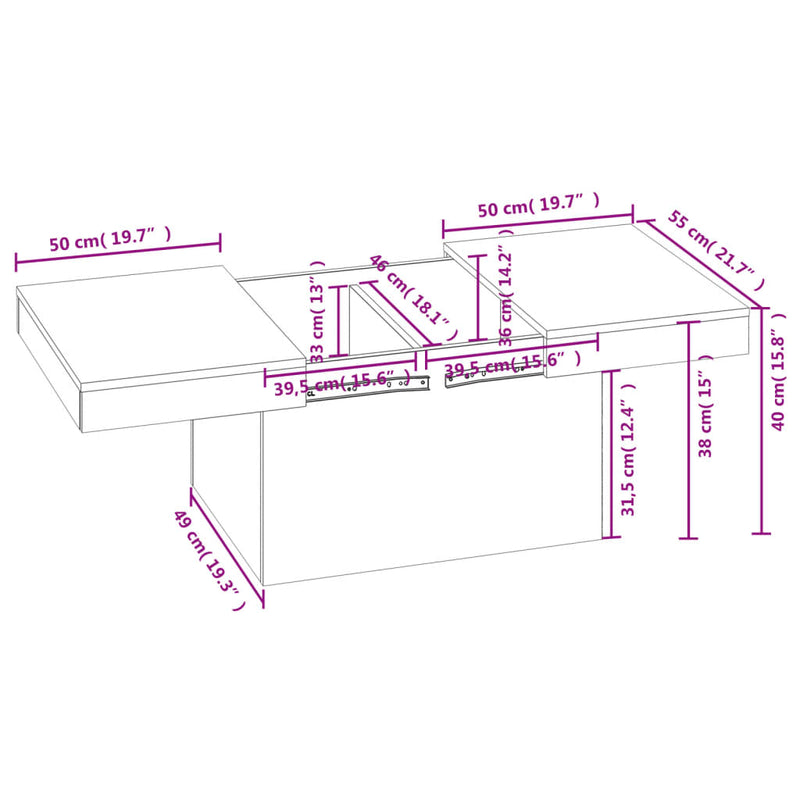 Salongbord svart 100x55x40 cm konstruert tre