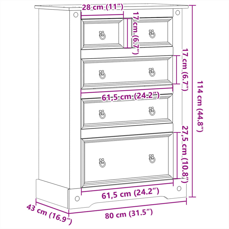 Kommode Corona 80x43x114 cm heltre furu