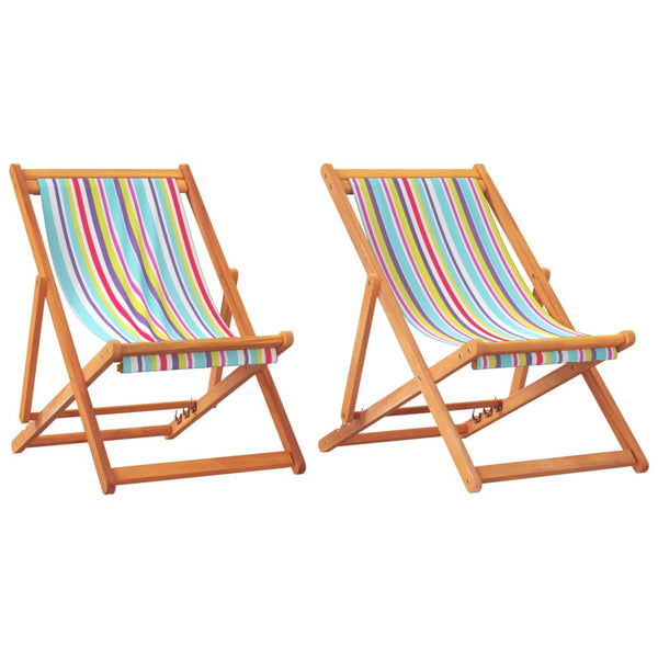 Sammenleggbare strandstoler 2 stk flerfarget stoff