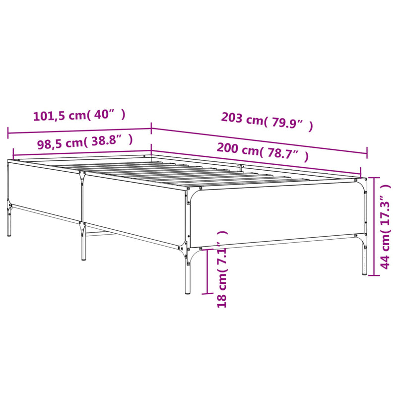 Sengeramme sonoma eik 100x200 cm konstruert tre og metall