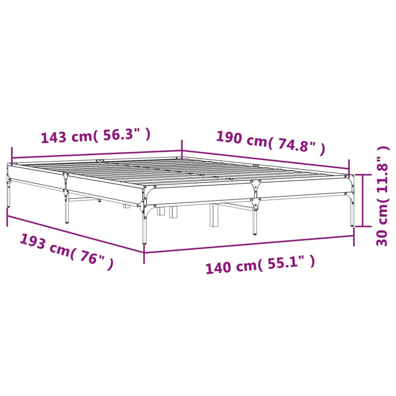 Sengeramme røkt eik 140x190 cm konstruert tre og metall