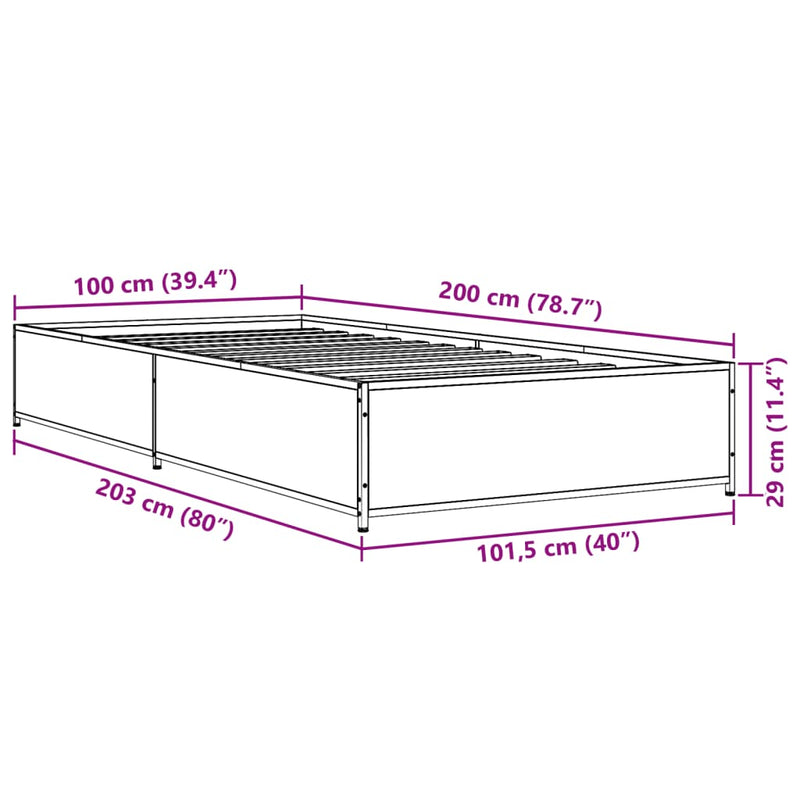 Sengeramme svart 100x200 cm konstruert tre og metall