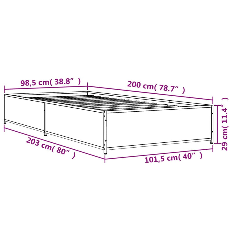 Sengeramme brun eik 100x200 cm konstruert tre og metall