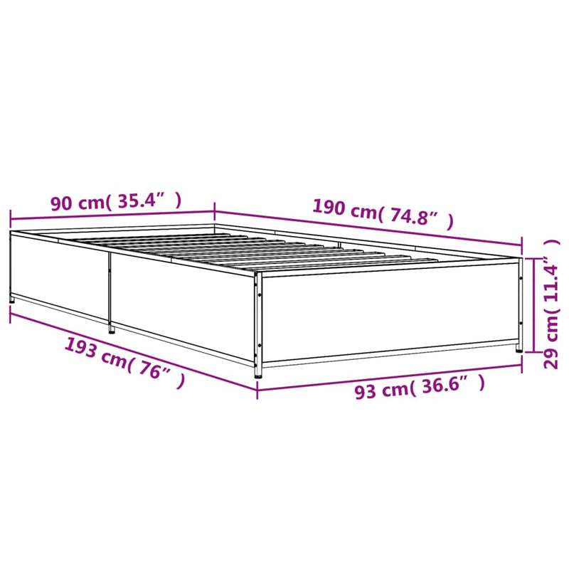 Sengeramme svart 90x190 cm konstruert tre og metall