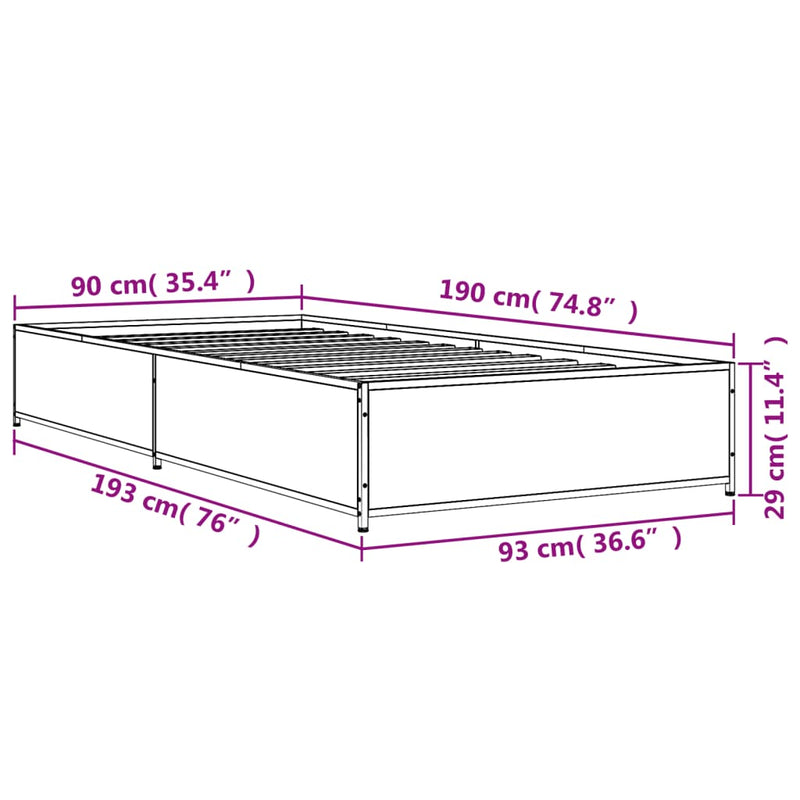 Sengeramme brun eik 90x190 cm konstruert tre og metall