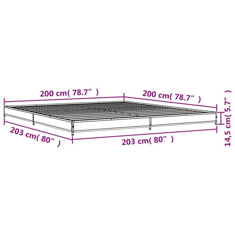 Sengeramme svart 200x200 cm konstruert tre og metall