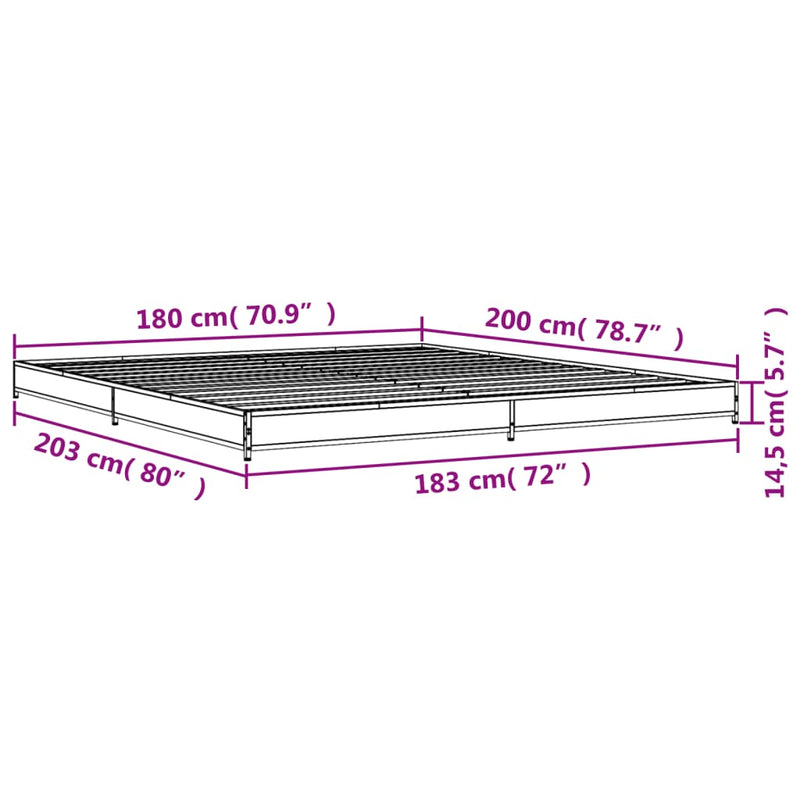 Sengeramme brun eik 180x200 cm konstruert tre og metall