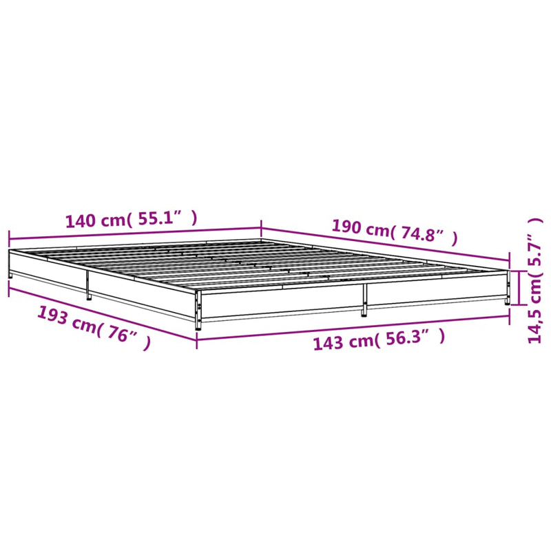 Sengeramme brun eik 140x190 cm konstruert tre og metall