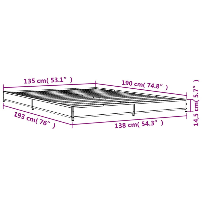 Sengeramme brun eik 135x190 cm konstruert tre og metall