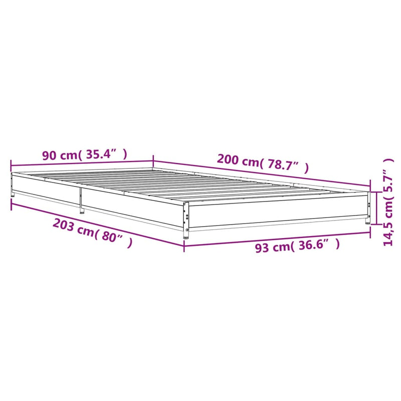 Sengeramme sonoma eik 90x200 cm konstruert tre og metall