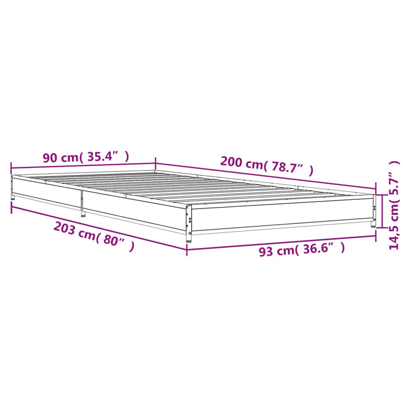 Sengeramme røkt eik 90x200 cm konstruert tre og metall